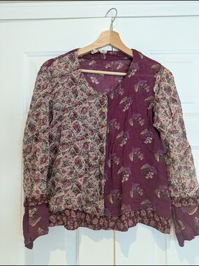 April Cornell Floral Patchwork Paisley Blouse Button Down Top Boho Cottagecore